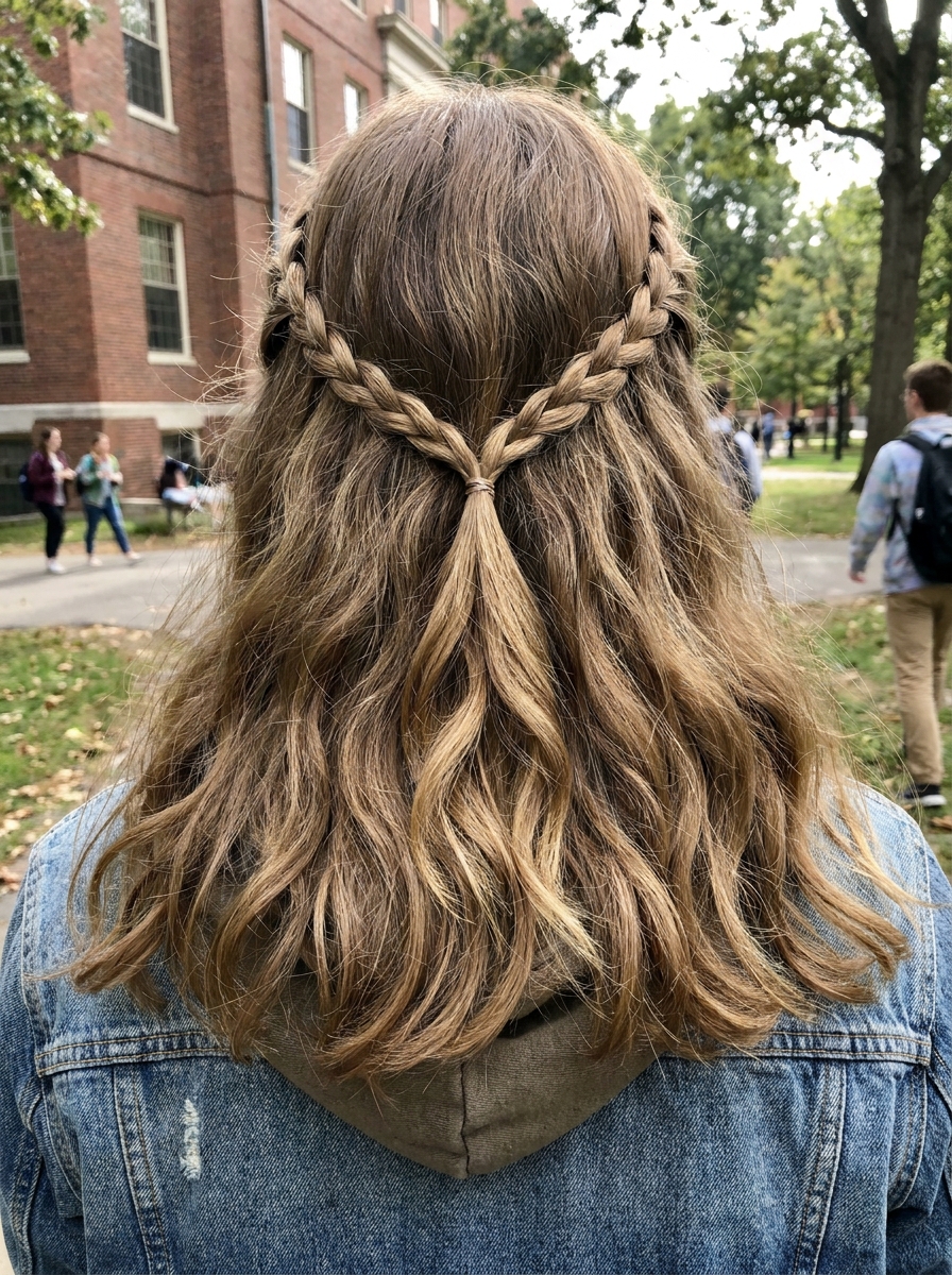 Half-Up mit zwei Mini Braids als Back to School Hairstyles Inspiration 2026